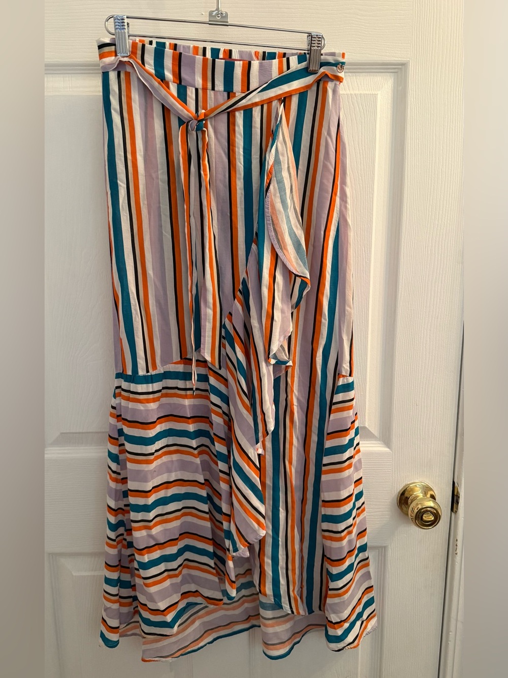 Maaji Multicolor Striped Wrap Maxi Skirt - Teal, Orange, White, Pink